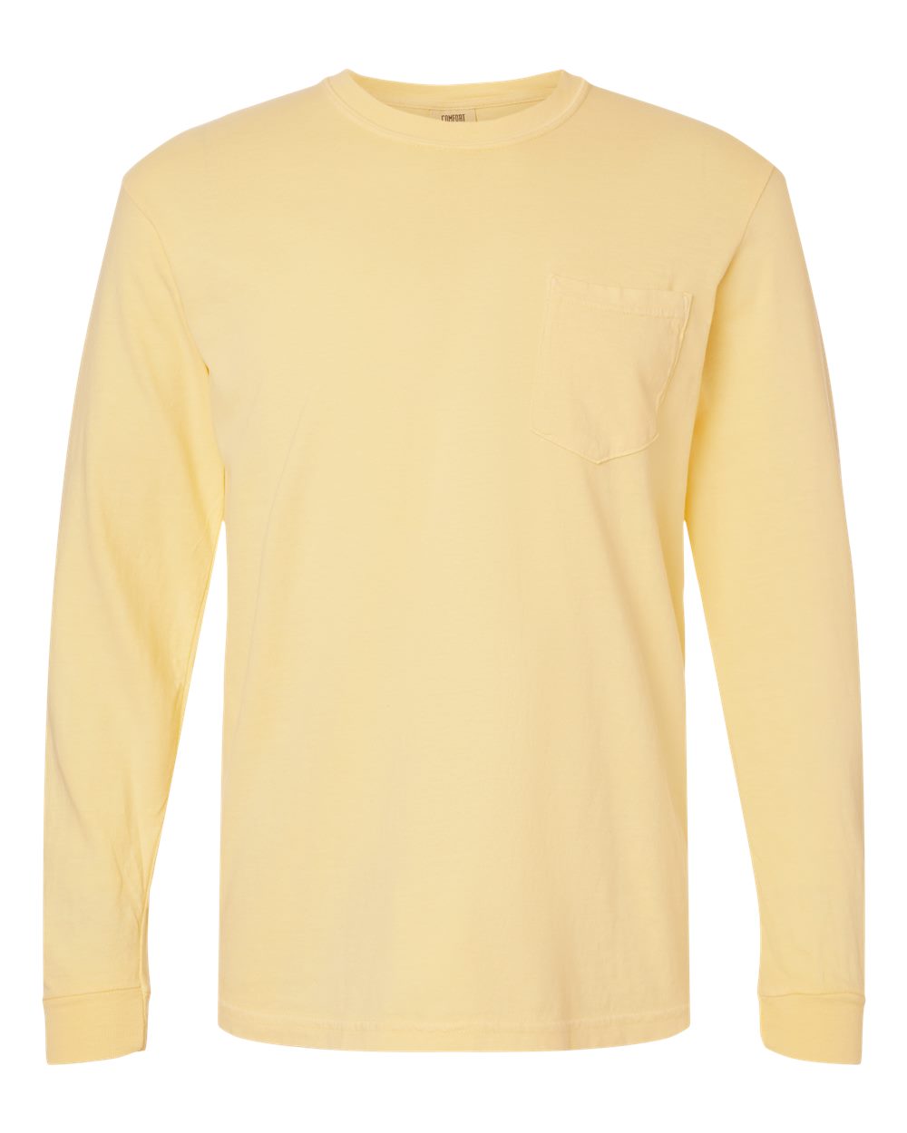 Front View of Butter Garment-Dyed Heavyweight Long Sleeve Pocket T-Shirt - 4410