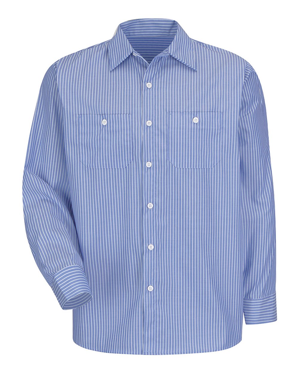 Front View of BW-GM Blue/ White Premium Long Sleeve Work Shirt - SP10