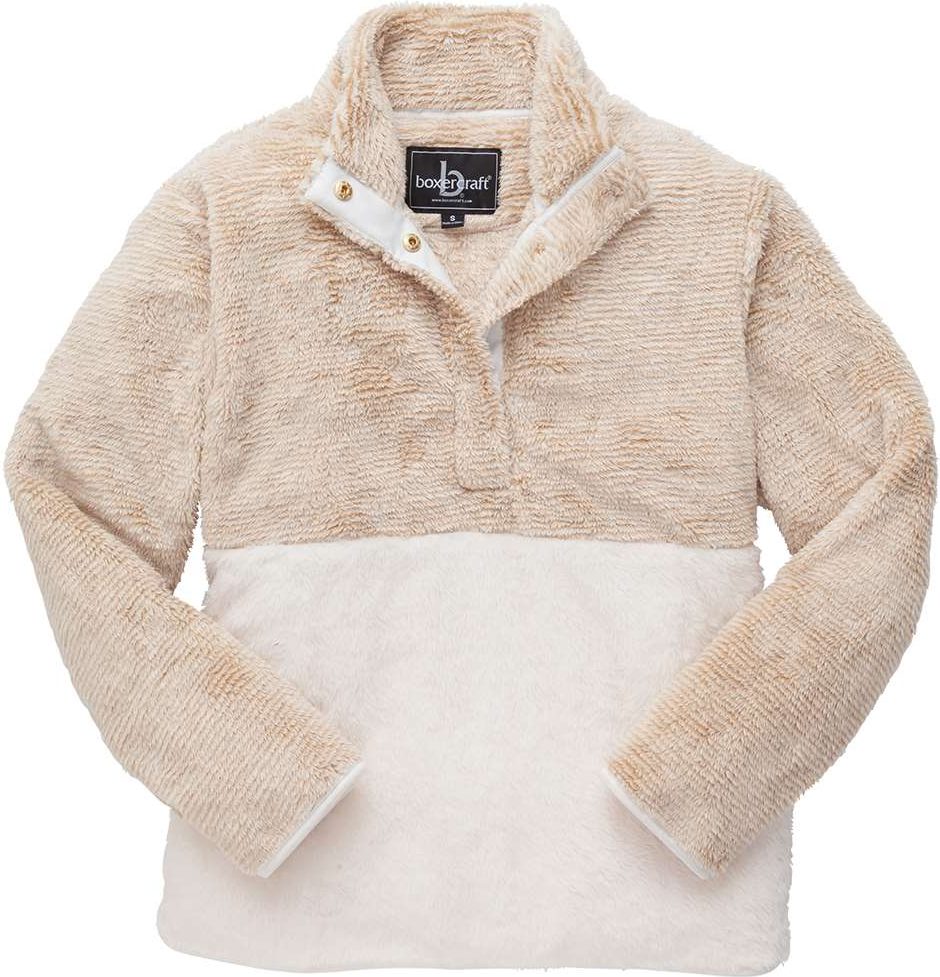 Front View of Camel Stripe/ Natural Fuzzy Fleece Pullover - FZ01