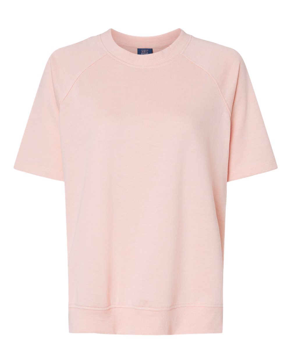 Front View of Cameo Pink Women's French Terry Short Sleeve Crewneck Pullover - W23711