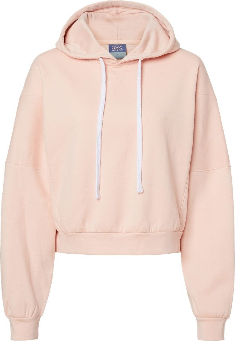 Front View of Cameo Pink Women&#39;s Sueded Fleece Crop Hooded Sweatshirt - W21751