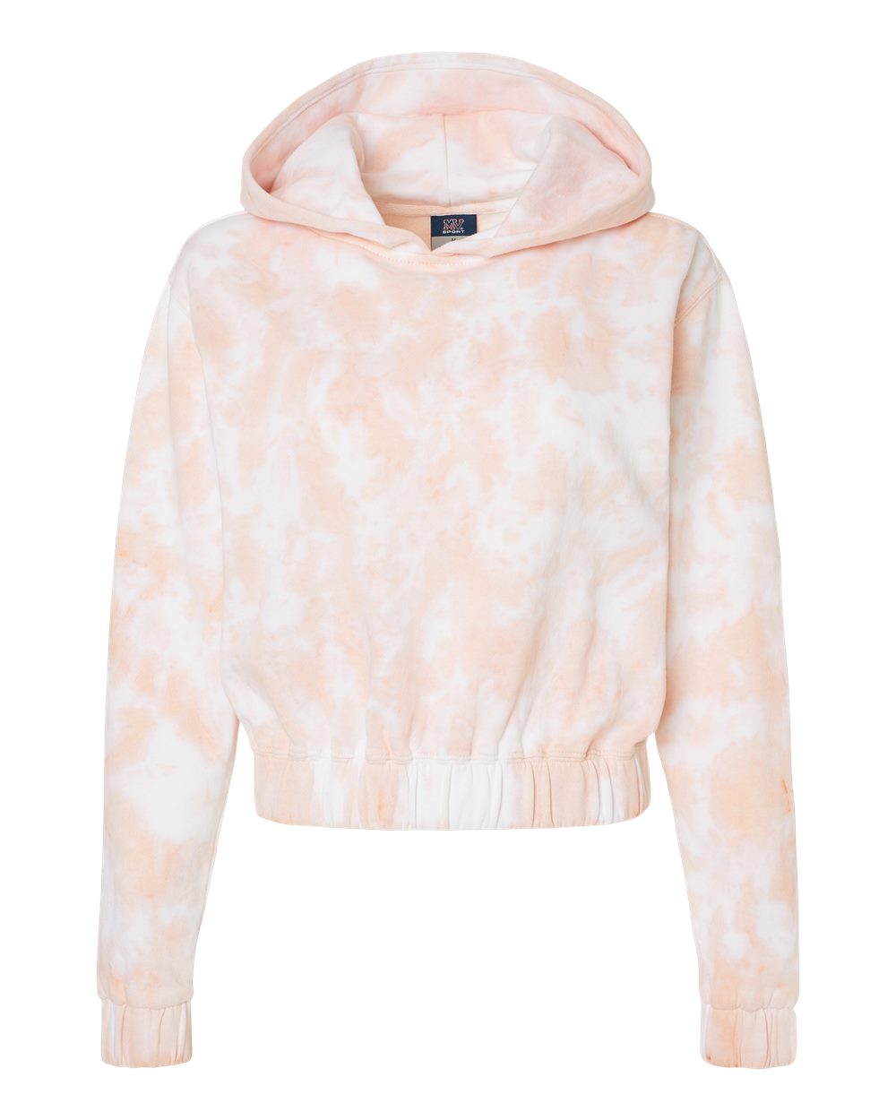 Front View of Cameo Pink Women&#39;s Sueded Fleece Tie-Dyed Crop Hooded Sweatshirt - W23718