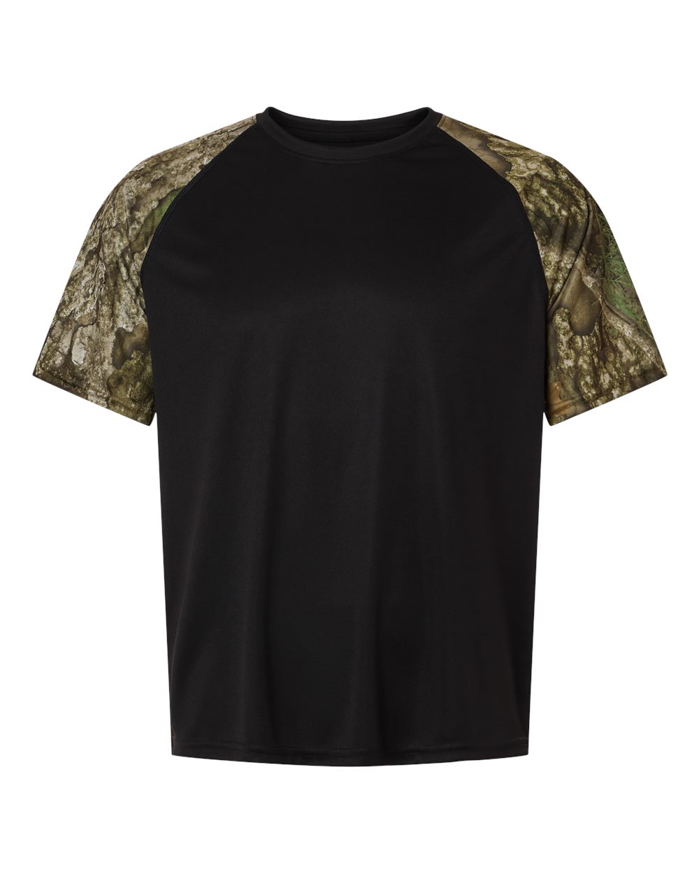 Front View of Camo/ Black Unisex Realtree® Performance Colorblock T-Shirt - RT2103 plain