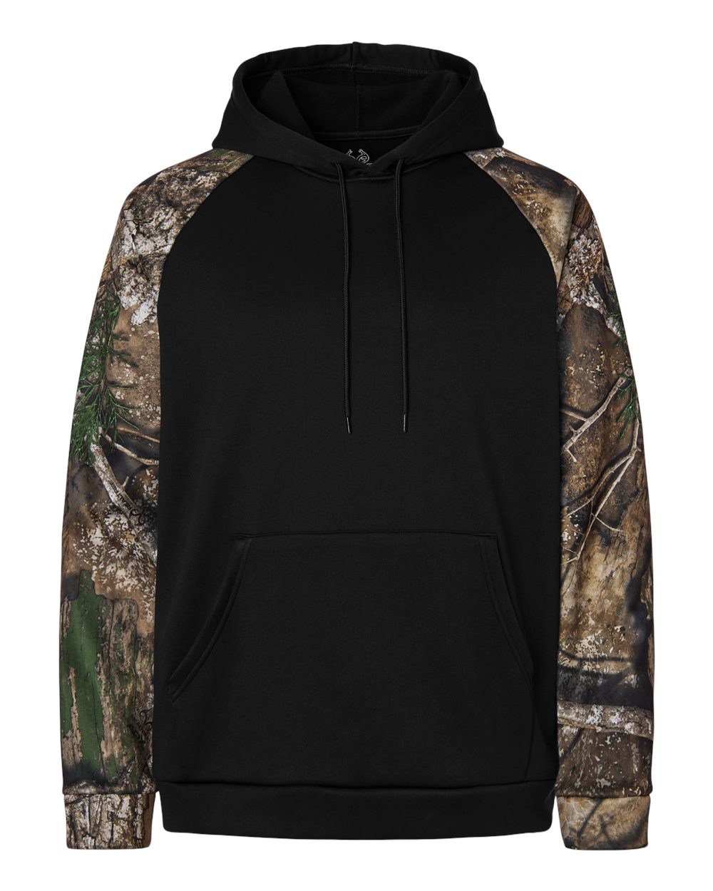 Front View of Camo/ Black Unisex Realtree® Performance Colorblocked Hooded Sweatshirt - RT5305 plain