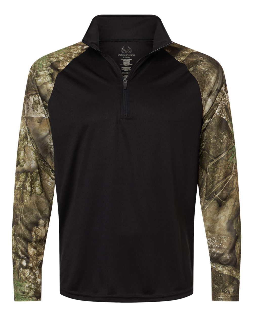 Front View of Camo/ Black Unisex Realtree® Performance Colorblocked Quarter-Zip Pullover - RT5703 plain