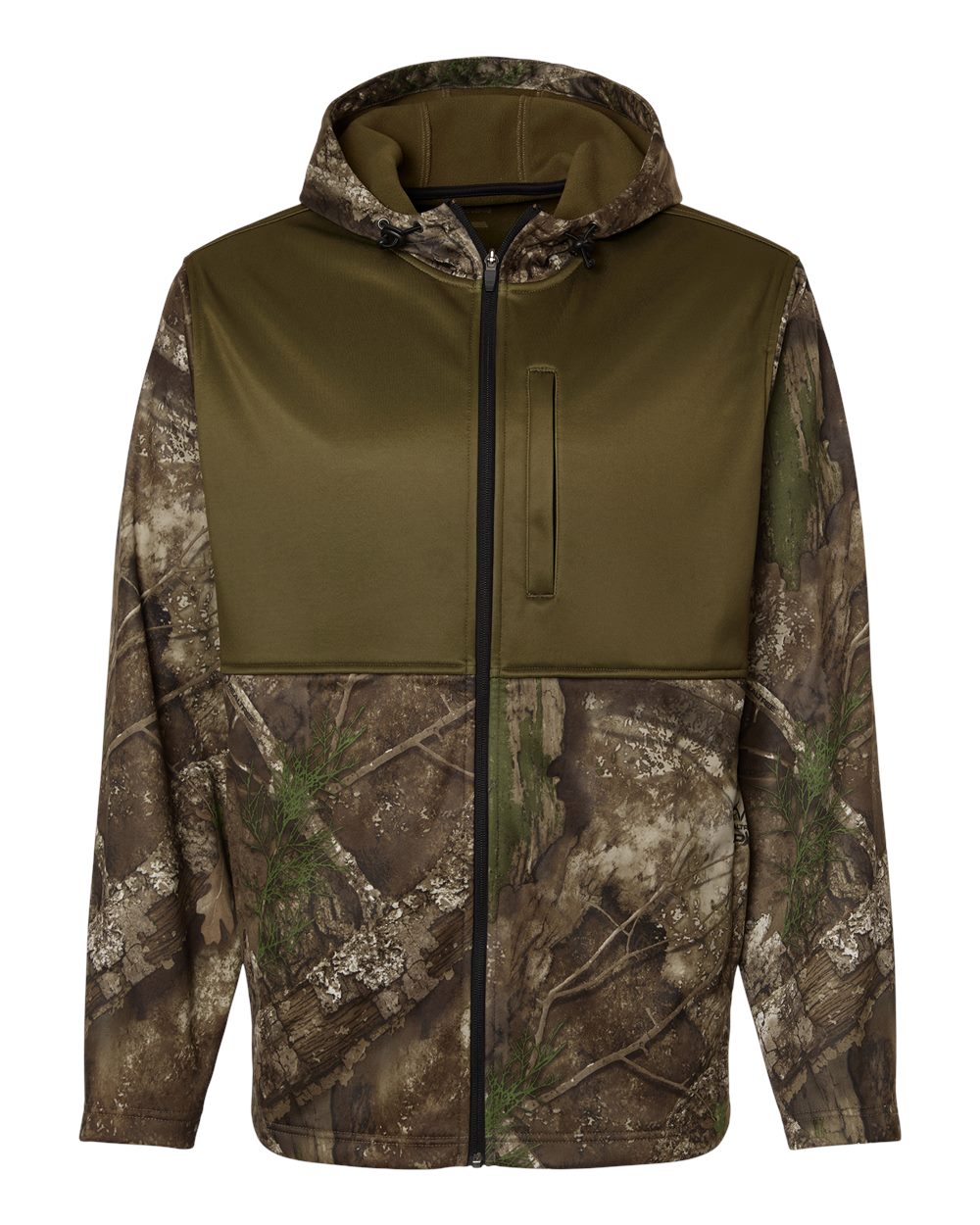 Front View of Camo/ Green Unisex Realtree® Performance Colorblocked Full-Zip Hooded Sweatshirt - RT5204
