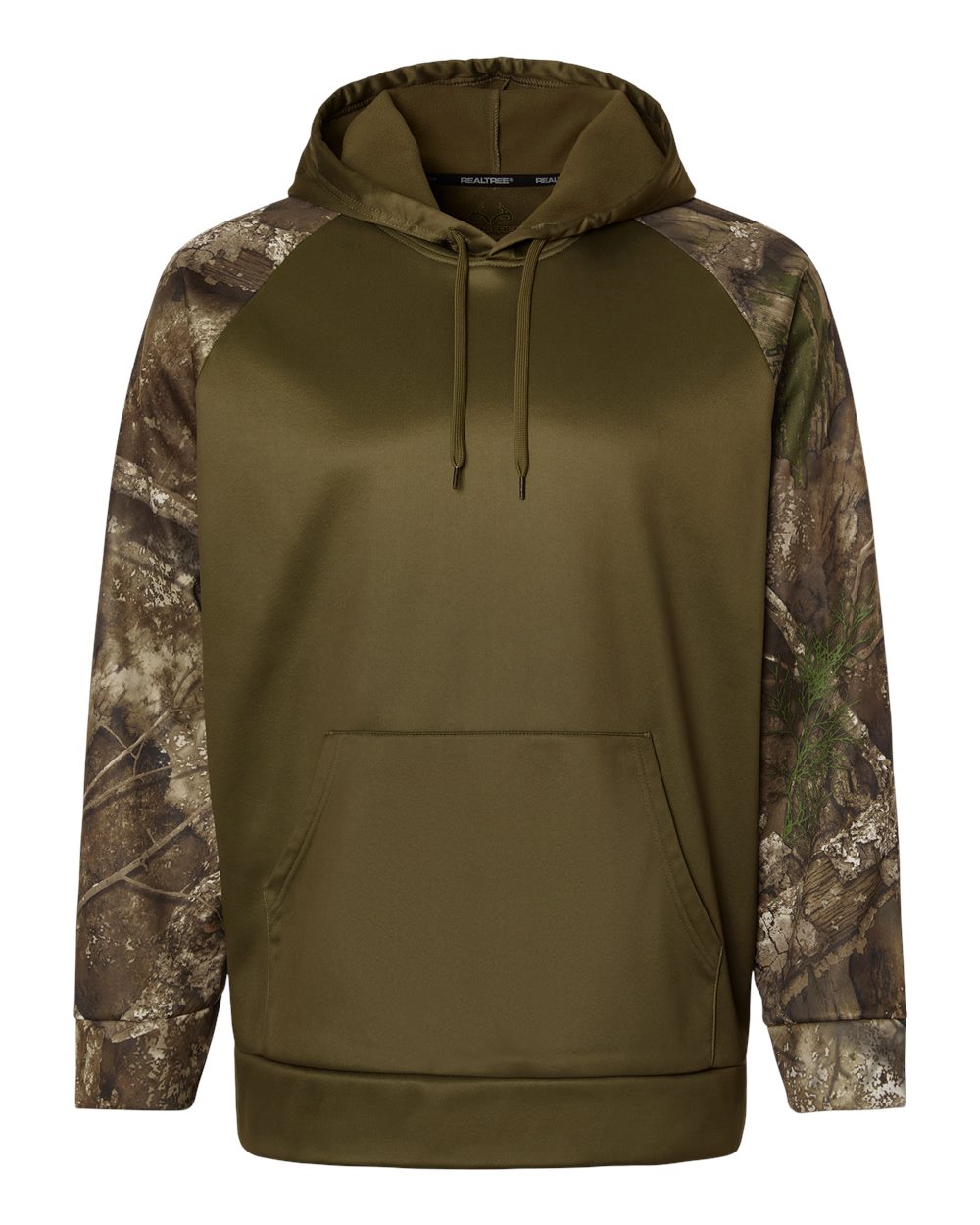 Front View of Camo/ Green Unisex Realtree® Performance Colorblocked Hooded Sweatshirt - RT5305 plain