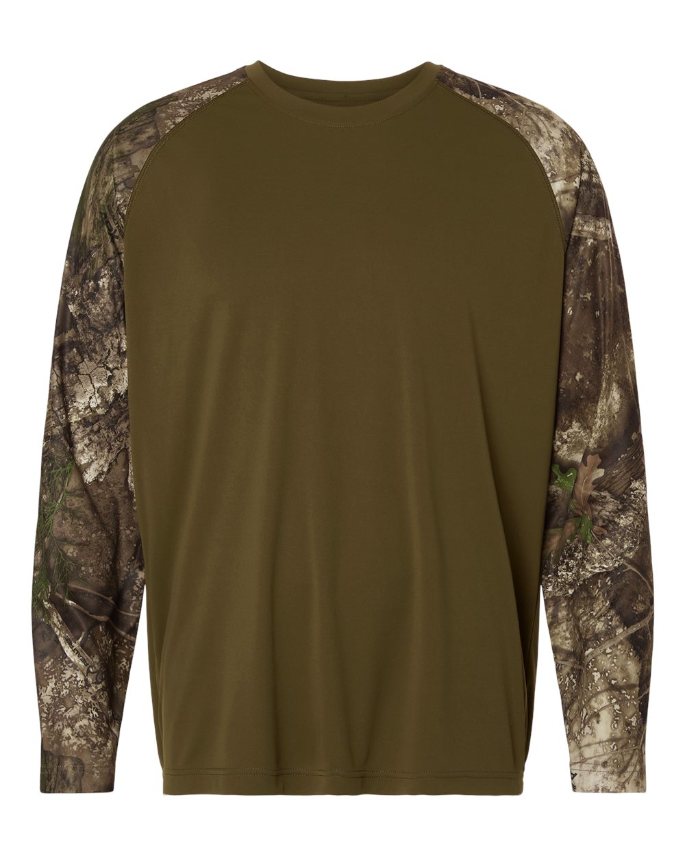 Front View of Camo/ Green Unisex Realtree® Performance Colorblocked Long Sleeve T-Shirt - RT3104 plain