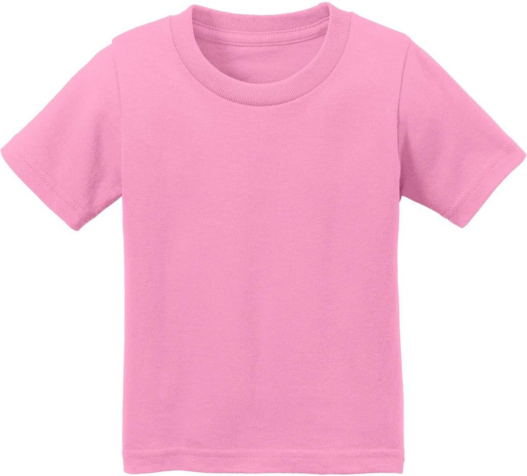 Front View of Candy Pink Port & Co Infant Core Cotton Tee. CAR54I