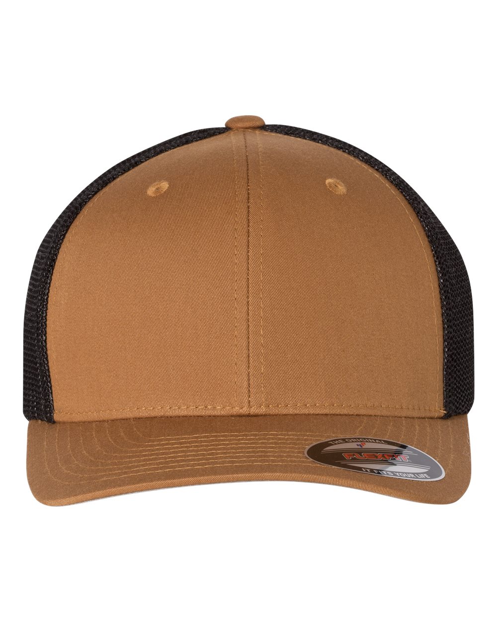 Front View of Caramel/ Black Trucker Cap - 6511