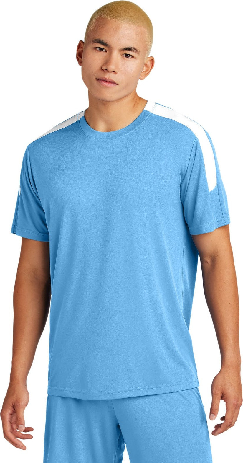 Front View of CarBl/Wht Sport-Tek Competitor United Crew ST100