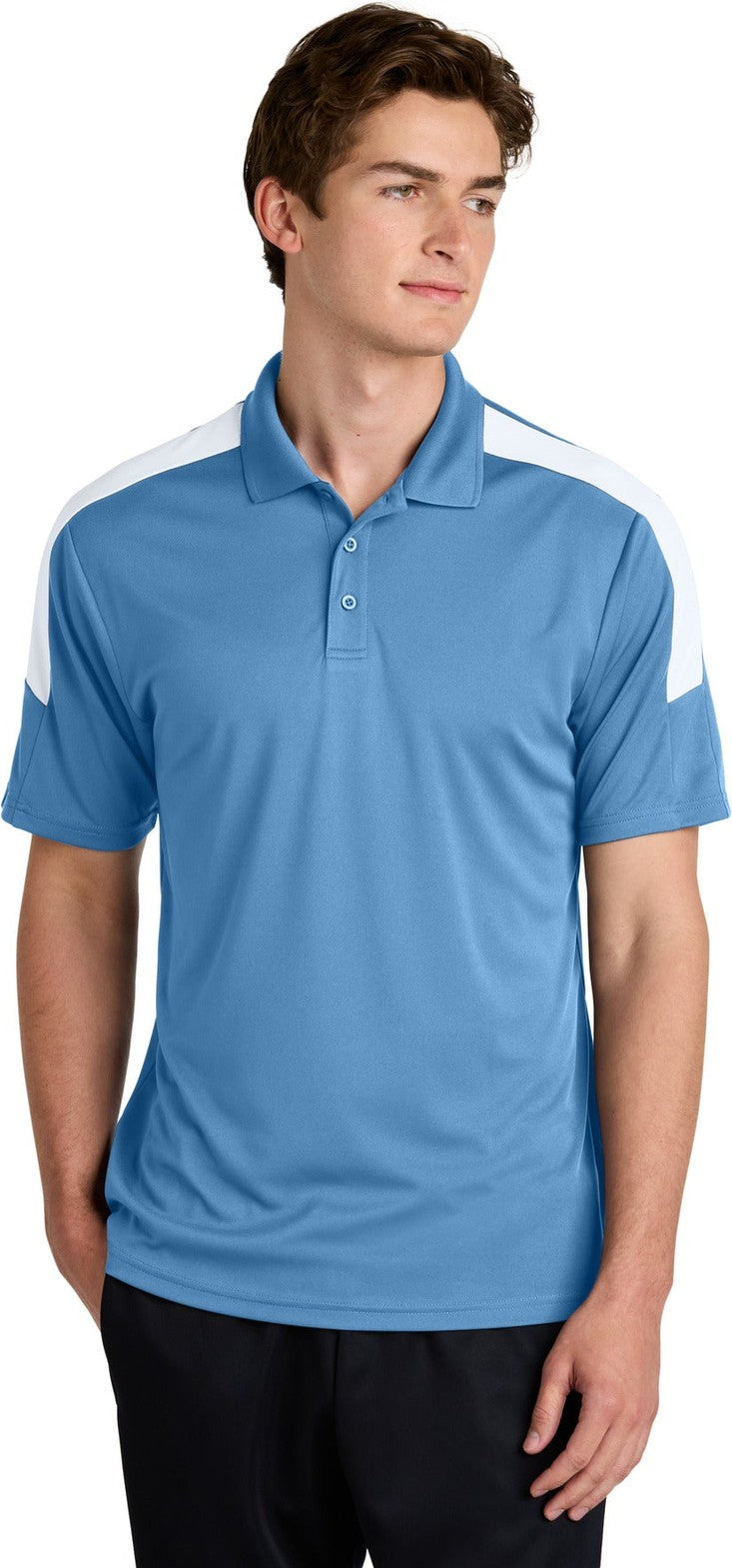 Front View of CarBl/Wht Sport-Tek Competitor United Polo ST104