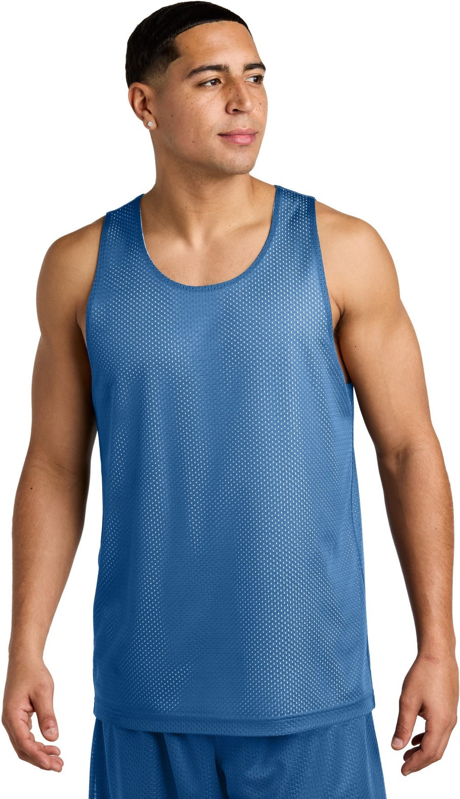 Front View of CarBl/Wht Sport-Tek PosiCharge Reversible Mesh Tank ST5000