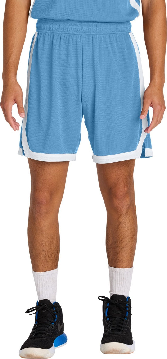 Front View of CarBl/Wht Sport-Tek Rival Basketball 7"Short ST901