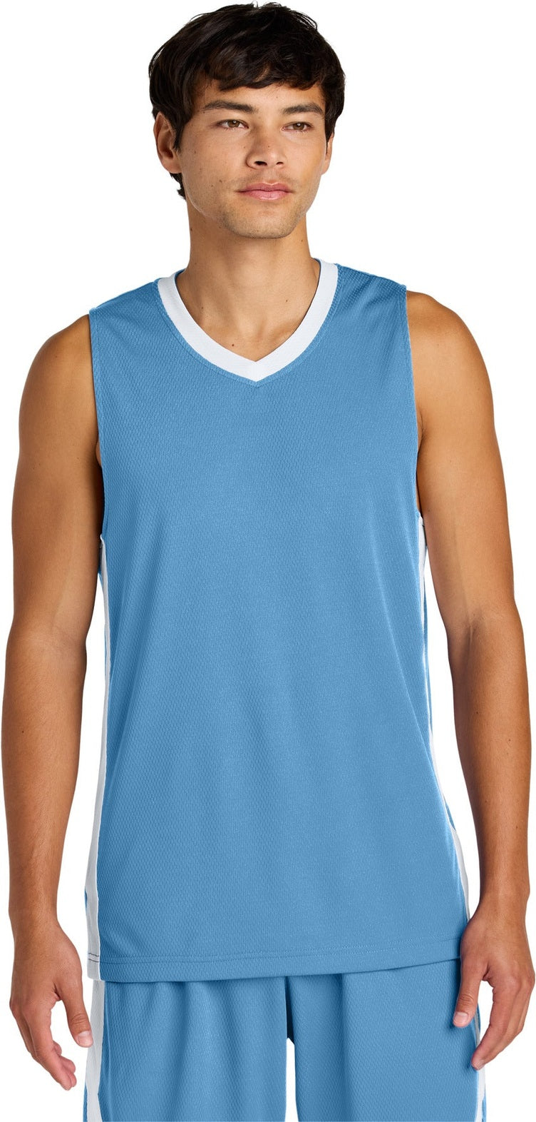 Front View of CarBl/Wht Sport-Tek Rival Basketball Rev Jersey ST900
