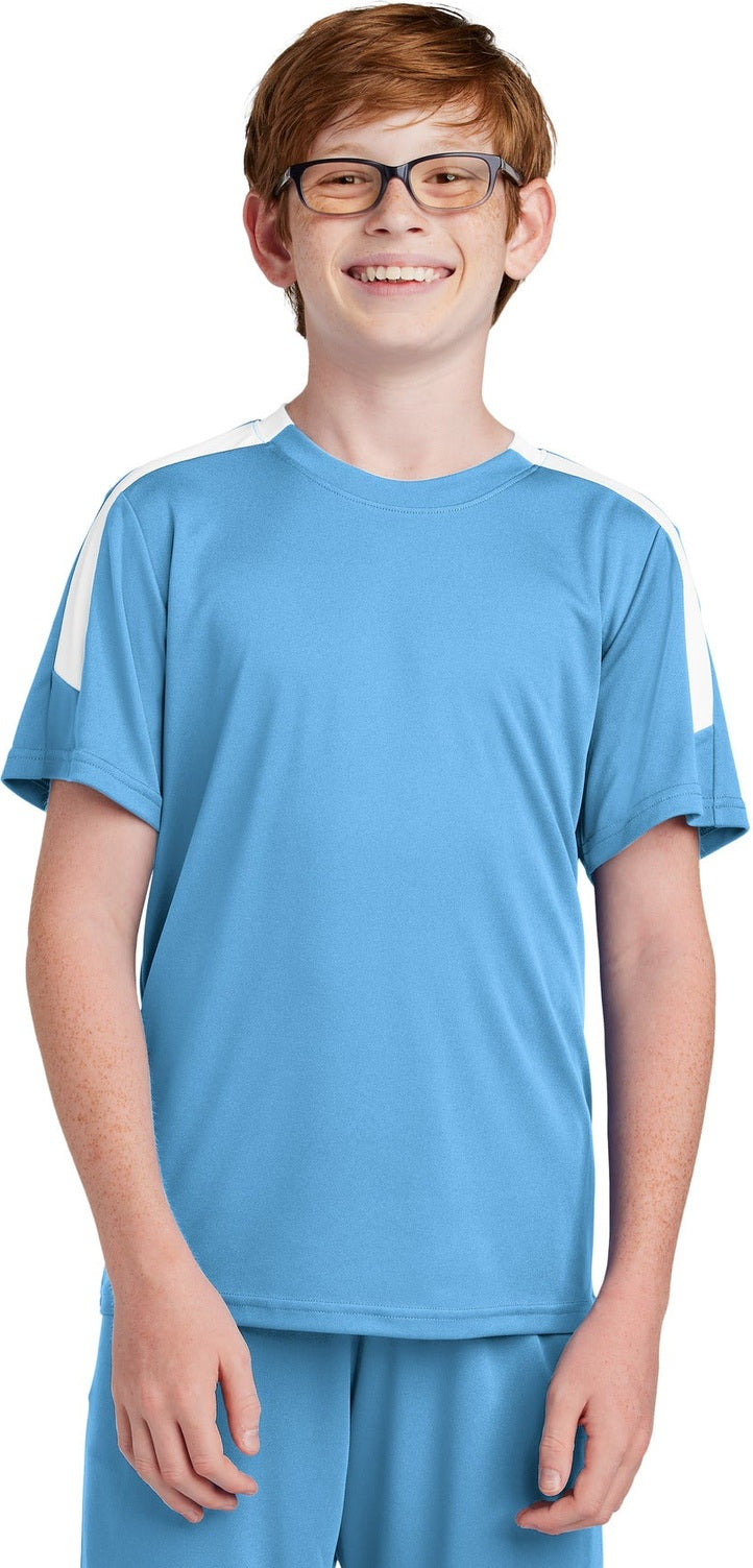 Front View of CarBl/Wht Sport-Tek Youth Competitor United Crew YST100