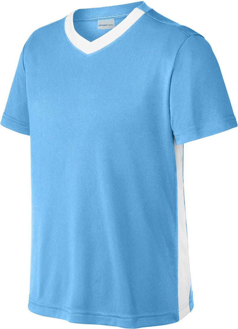 Front View of CarBl/Wht Sport-Tek Youth Competitor United V-Neck YST101