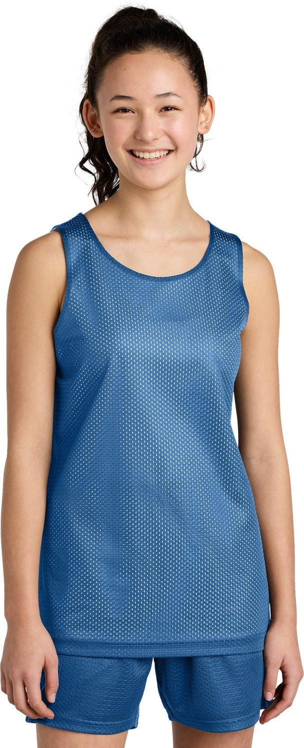 Front View of CarBl/Wht Sport-Tek Youth PosiCharge Reversible Mesh Tank YST5000