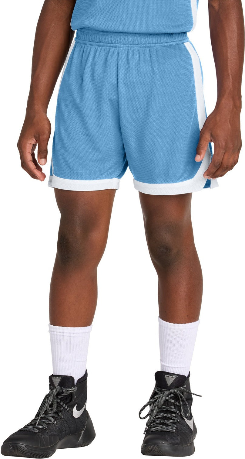 Front View of CarBl/Wht Sport-Tek Youth Rival Basketball 5" Short YST901