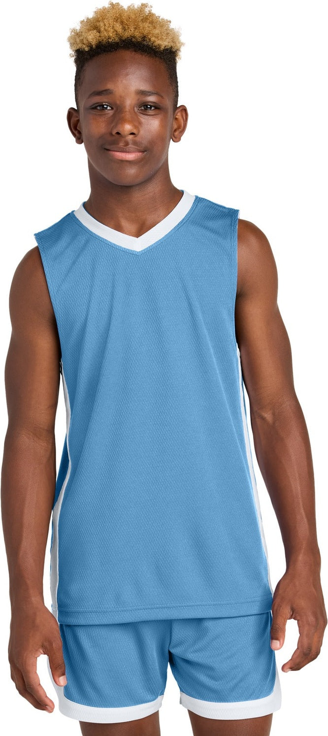Front View of CarBl/Wht Sport-Tek Youth Rival Basketball Rev Jersey YST900