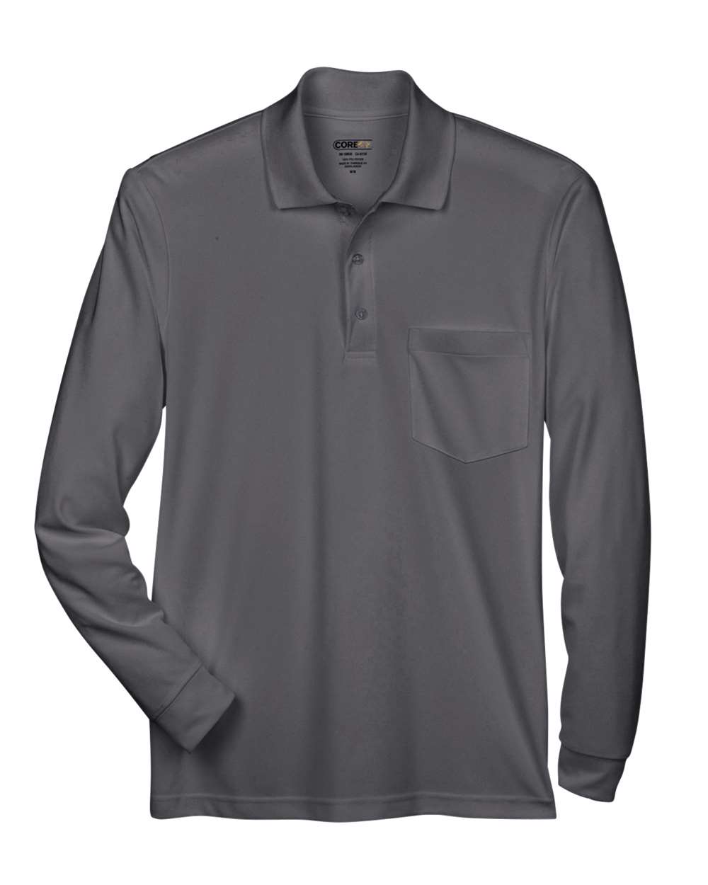 Front View of Carbon Men's Pinnacle Performance Long Sleeve Piqué Polo with Pocket - 88192P