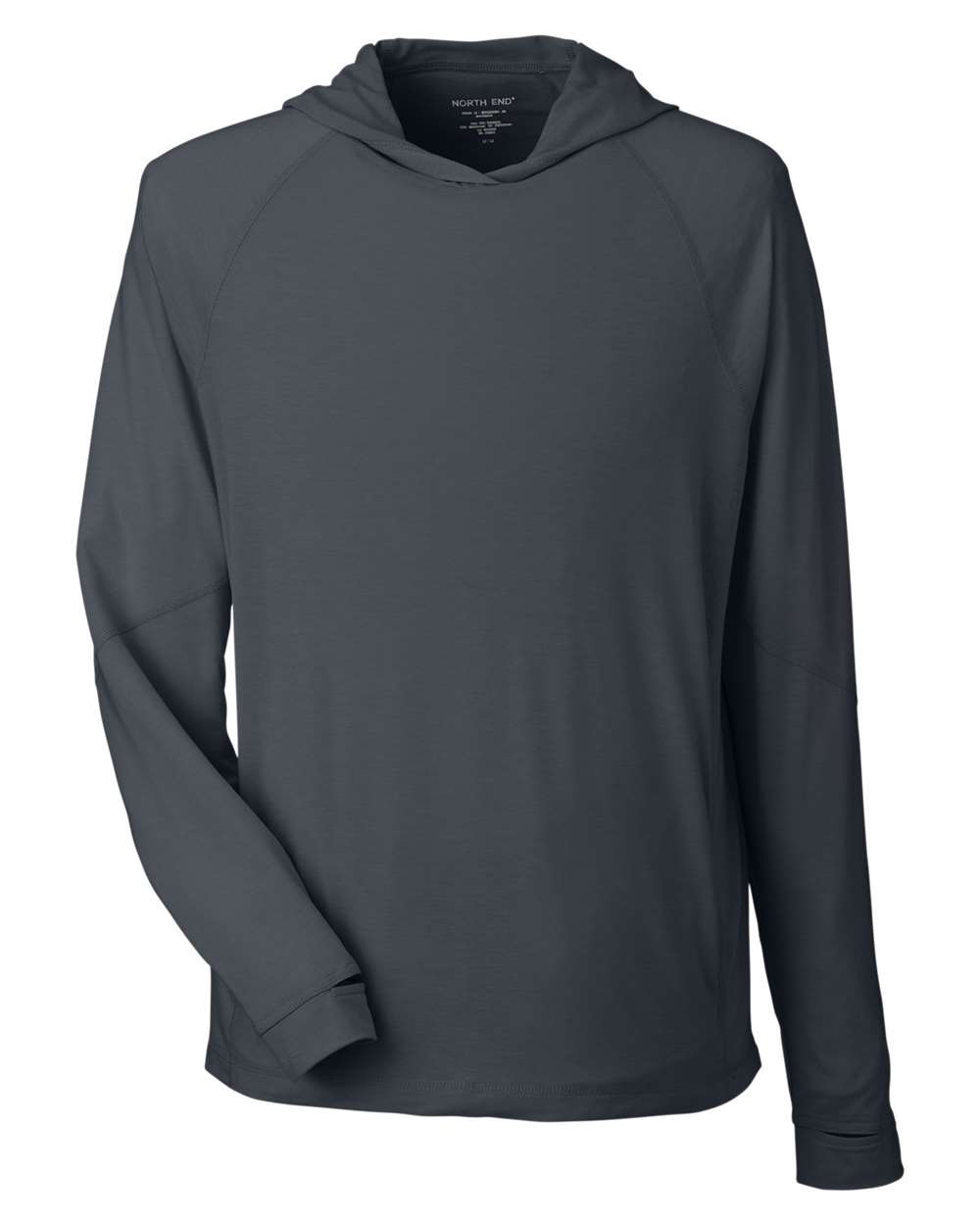 Front View of Carbon Unisex JAQ Stretch Performance Hooded Long Sleeve T-Shirt - NE105