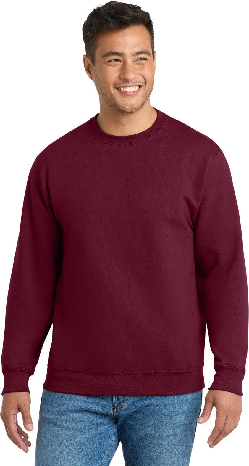 Front View of Cardinal Port & Co Essential Fleece Crewneck Sweatshirt. PC90