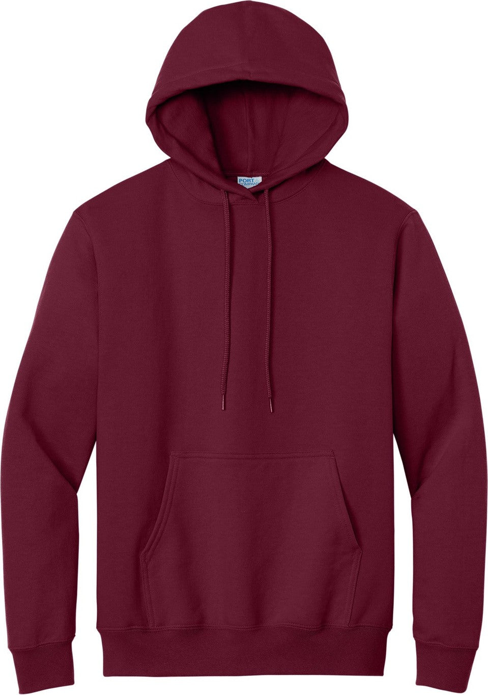Front View of Cardinal Port & Co Tall Essential Fleece Pullover Hooded Sweatshirt. PC90HT