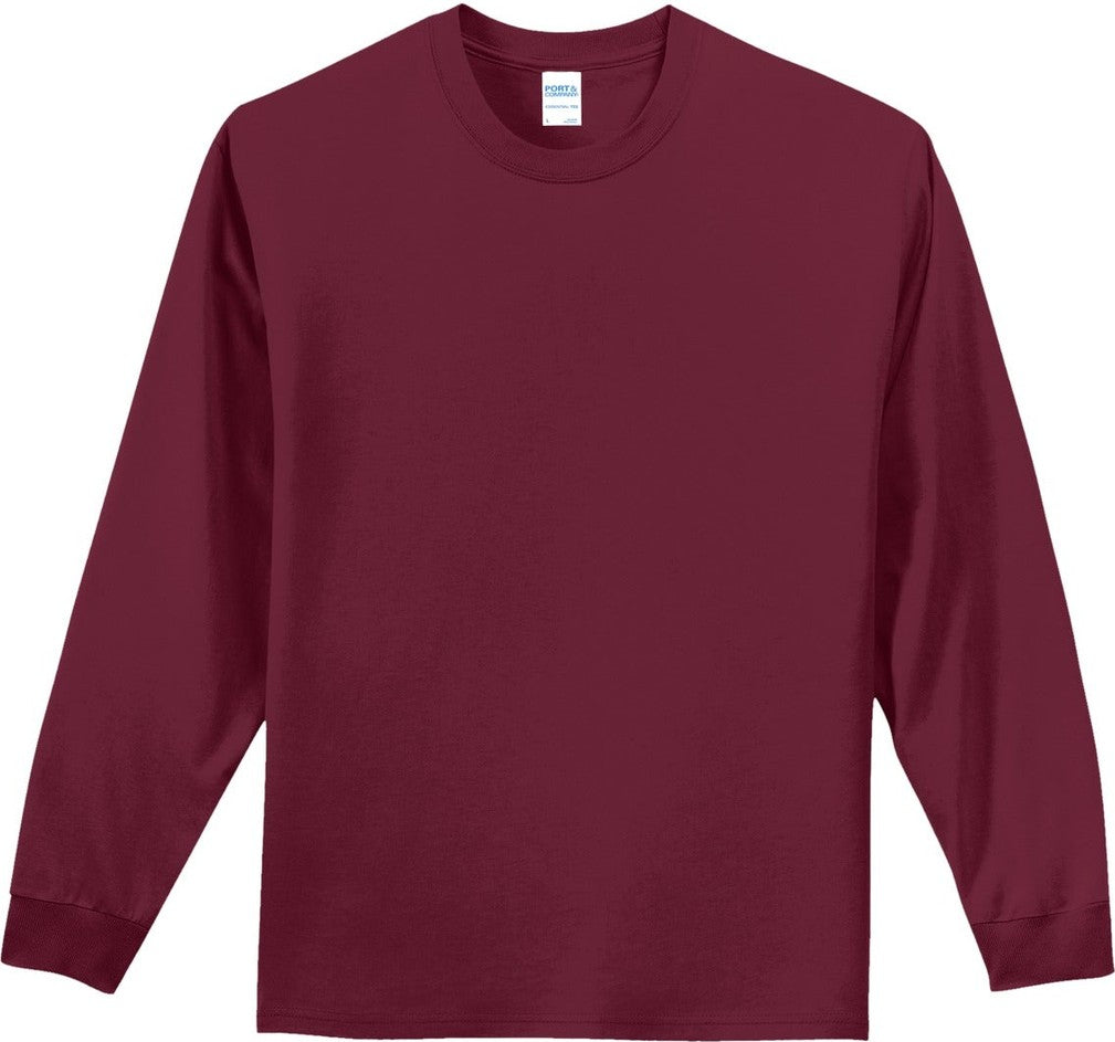 Front View of Cardinal Port & Co Tall Long Sleeve Essential Tee. PC61LST