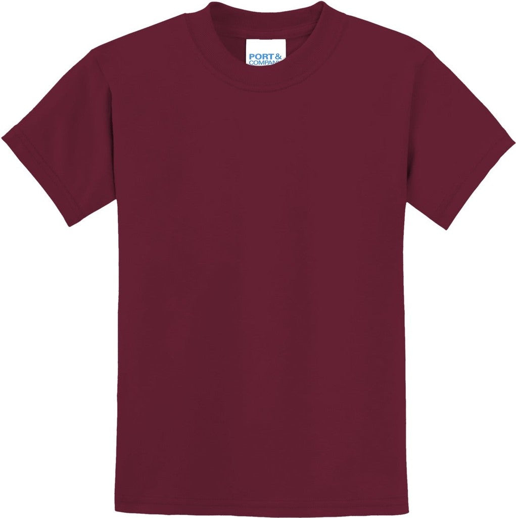Front View of Cardinal Port & Co Youth Core Blend Tee. PC55Y