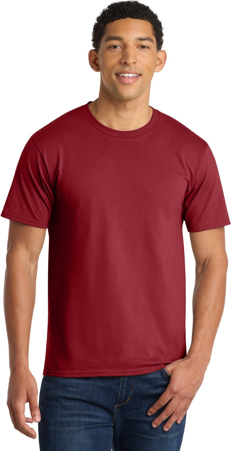 Front View of Cardinal Red Port & Co Fan Favorite Tee. PC450
