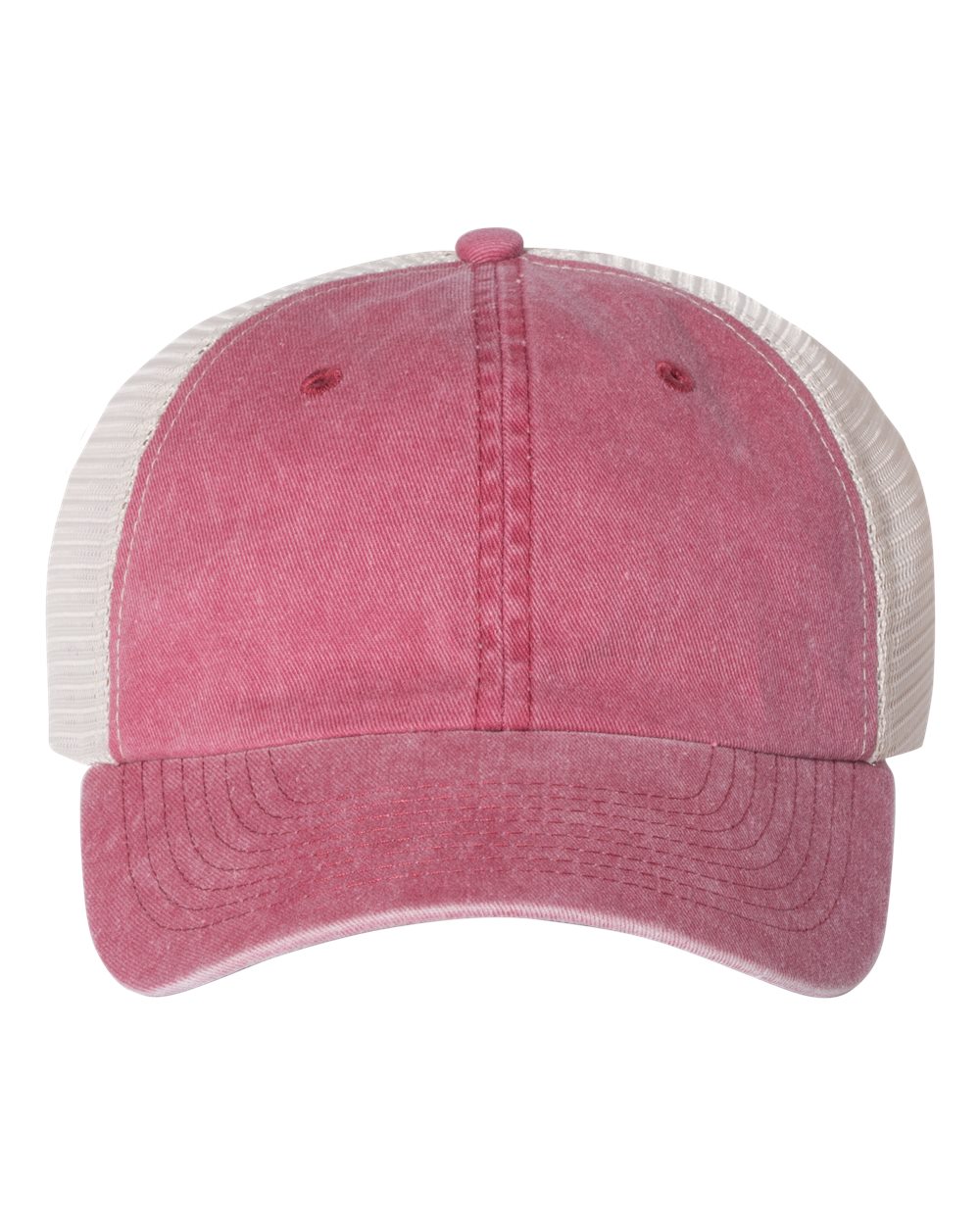 Front View of Cardinal/ Stone Pigment-Dyed Trucker Cap - SP510