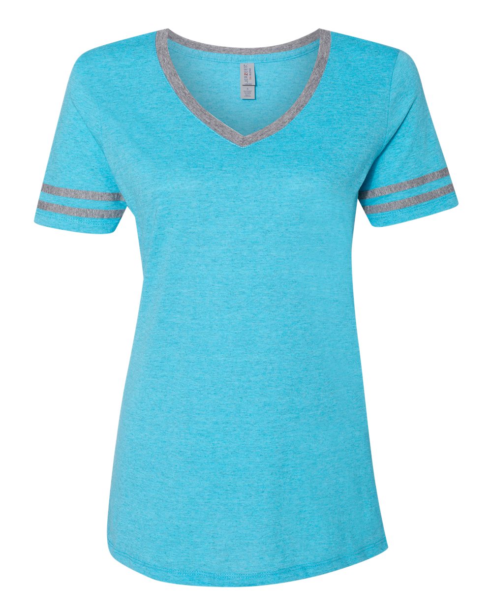 Front View of Caribbean Blue/ Oxford Women's Varsity Triblend V-Neck T-Shirt - 602WVR