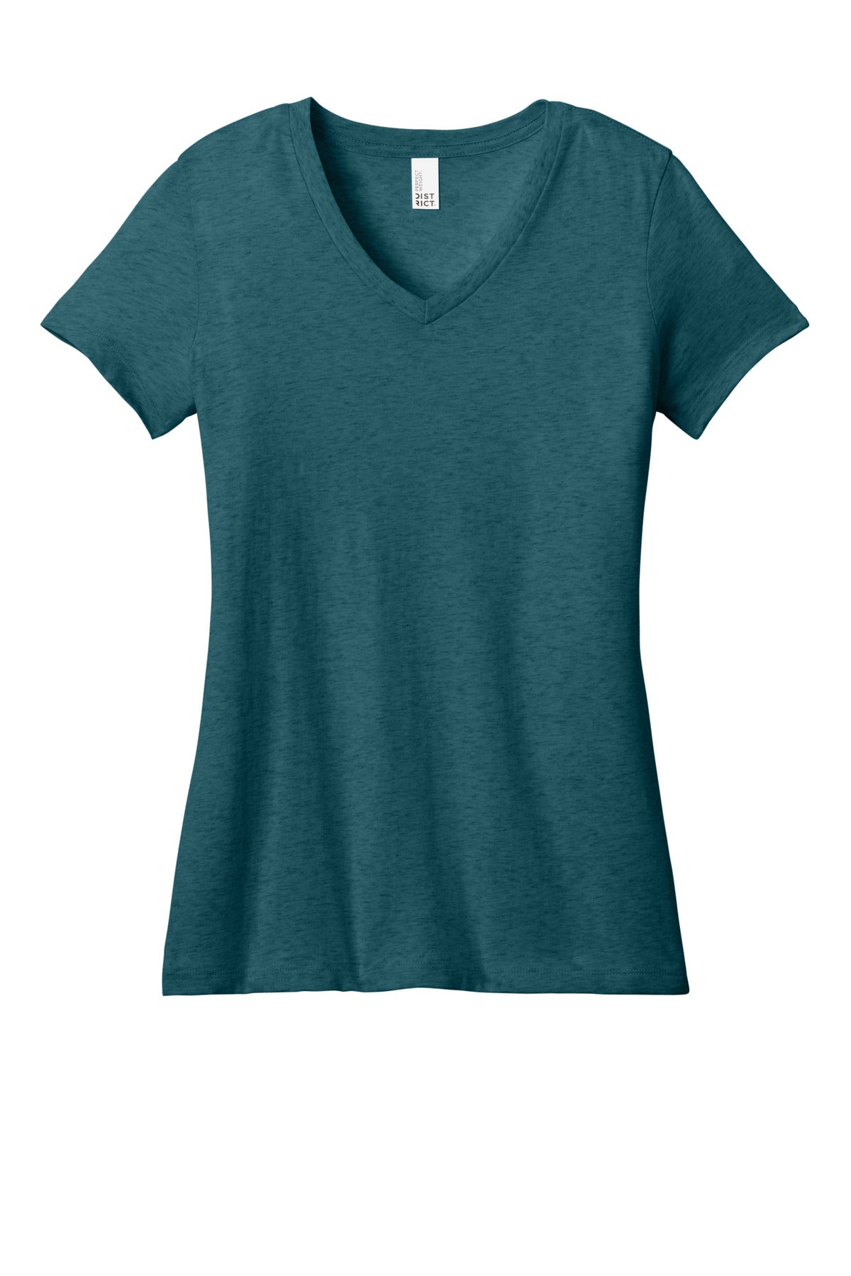 Front View of CariBluHtr District - Women's Perfect Weight V-Neck Tee. DM1170L