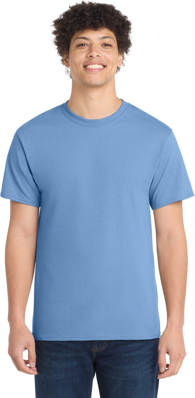 Front View of Carolina Blue Port & Co Core Cotton Tee. PC54