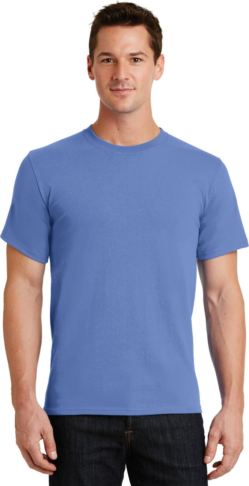 Front View of Carolina Blue Port & Co Essential Tee. PC61