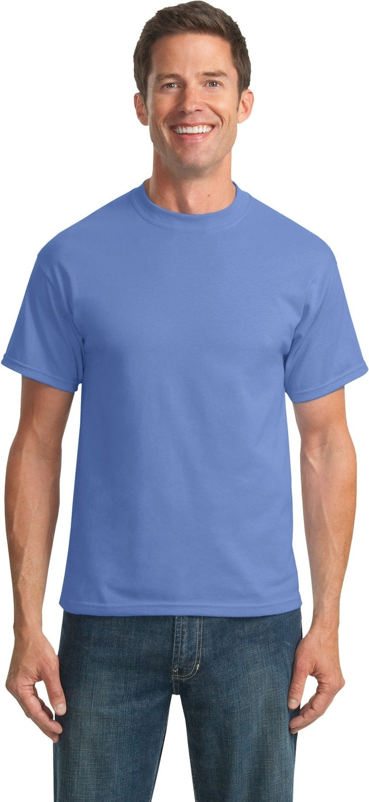 Front View of Carolina Blue Port & Co Tall Core Blend Tee. PC55T