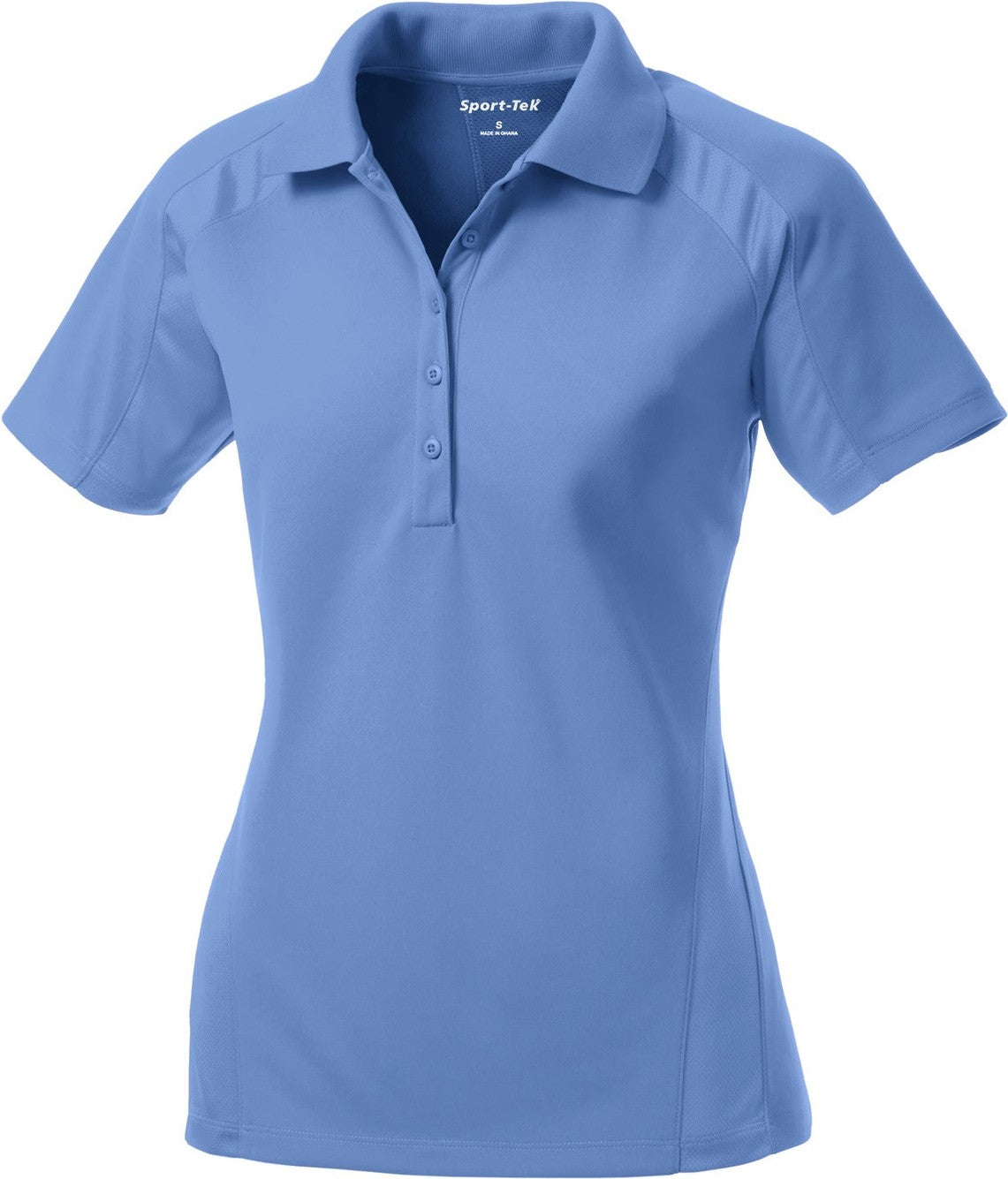 Front View of Carolina Blue Sport-Tek Women's Dri-Mesh Pro Polo. L474