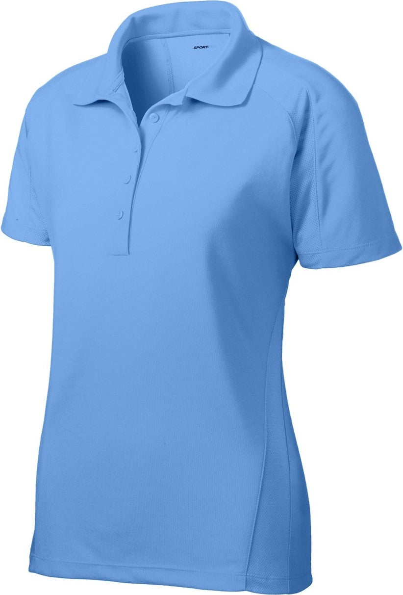 Front View of Carolina Blue Sport-Tek Women's Dri-Mesh Pro Polo. L474