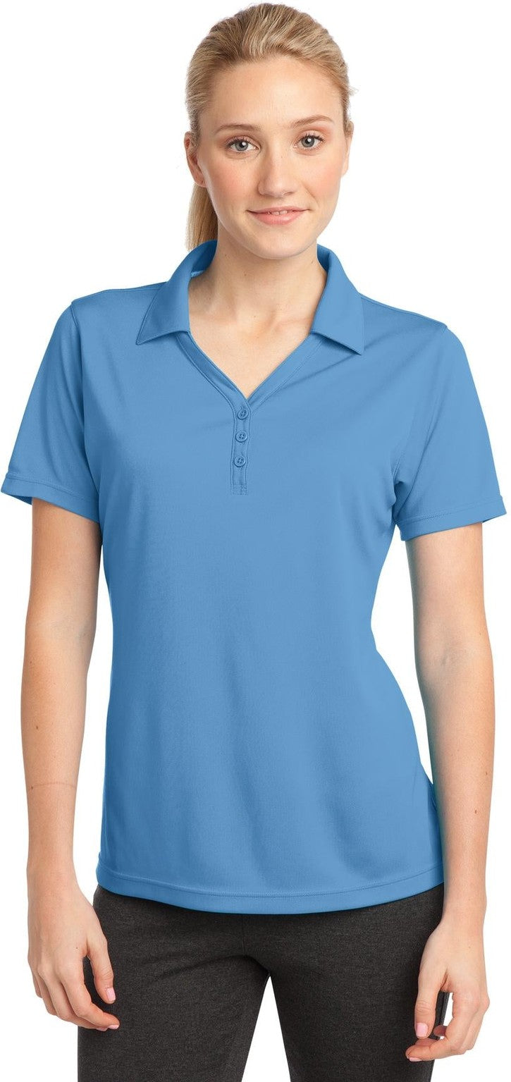 Front View of Carolina Blue Sport-Tek Women's PosiCharge Micro-Mesh Polo. LST680