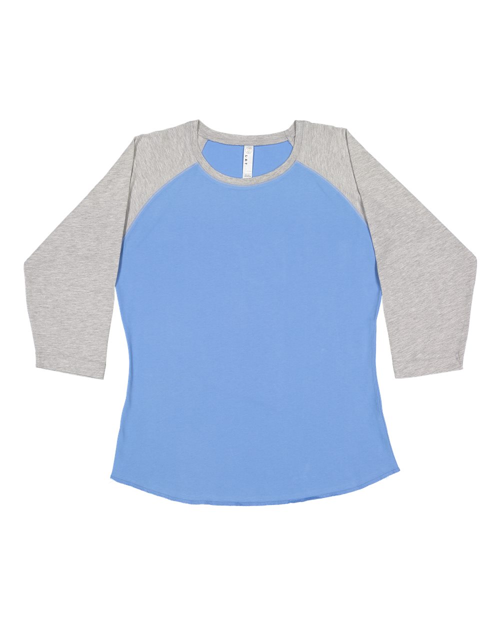 Front View of Carolina Blue/ Vintage Heather Women's Baseball Fine Jersey Three-Quarter Sleeve Tee - 3530