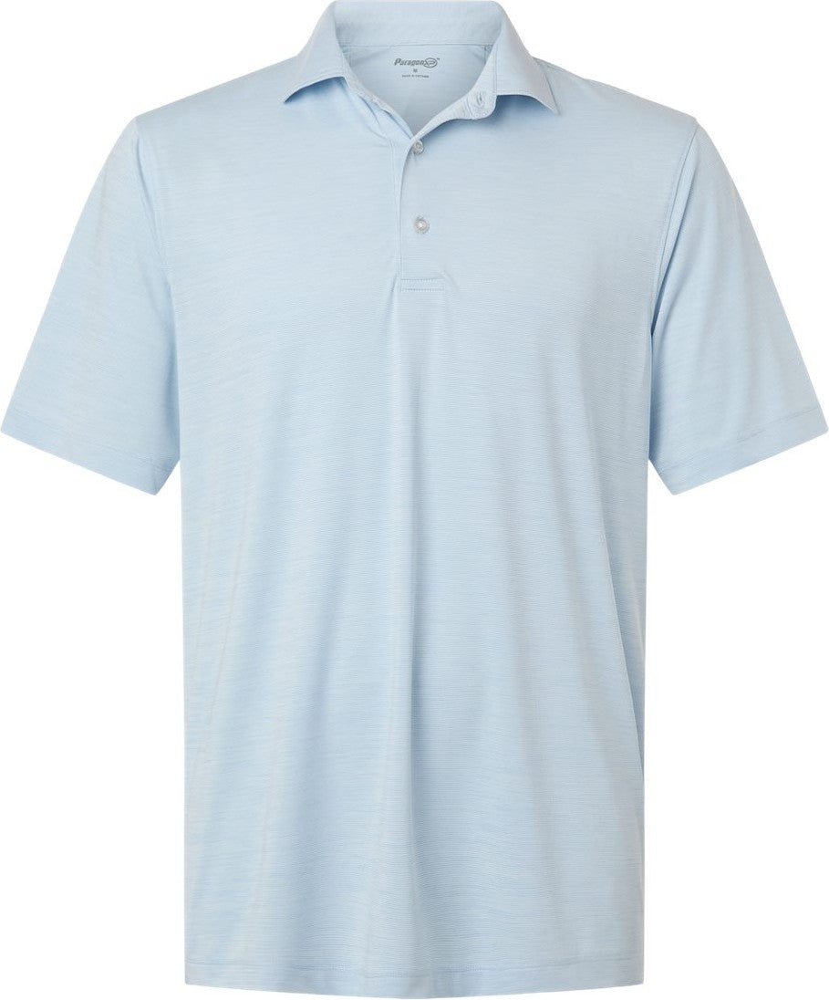 Front View of Carolina Heather Men's Bohemian Striped Heather Performance Polo - 162