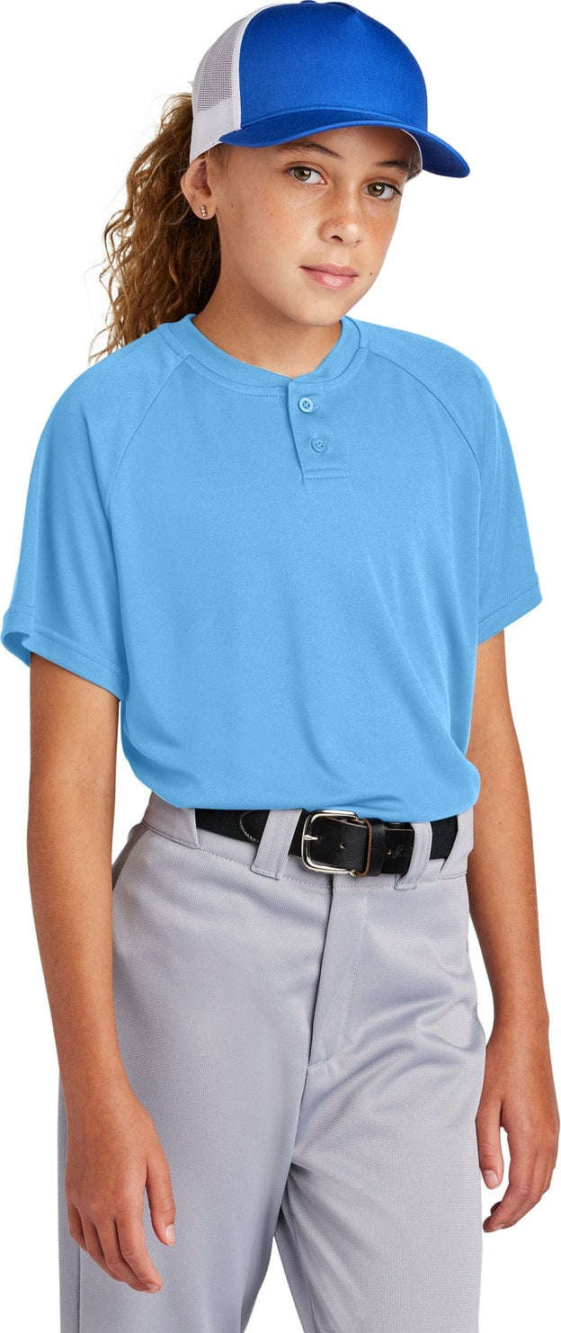 Front View of CarolinaBl Sport-Tek Youth PosiCharge Competitor 2-Button Henley YST359