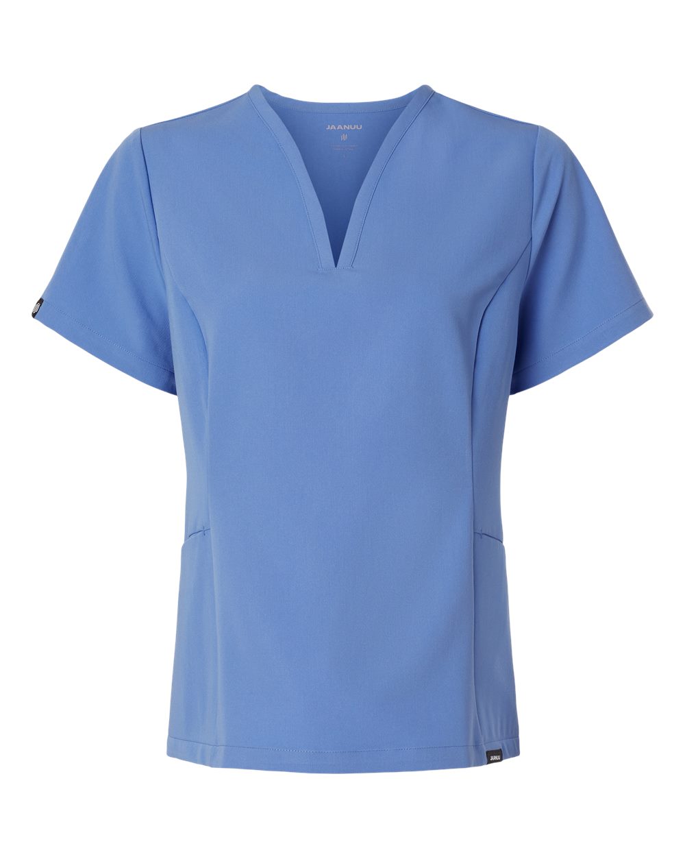 Front View of Ceil Blue Women's Calix Fit & Flare Scrub V-Neck Top - W10003