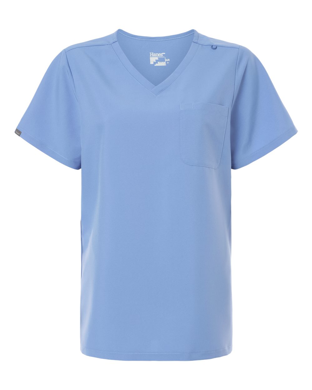 Front View of Ceil Blue Women's V-Neck 1 Pocket Scrub Top - HSB000 plain