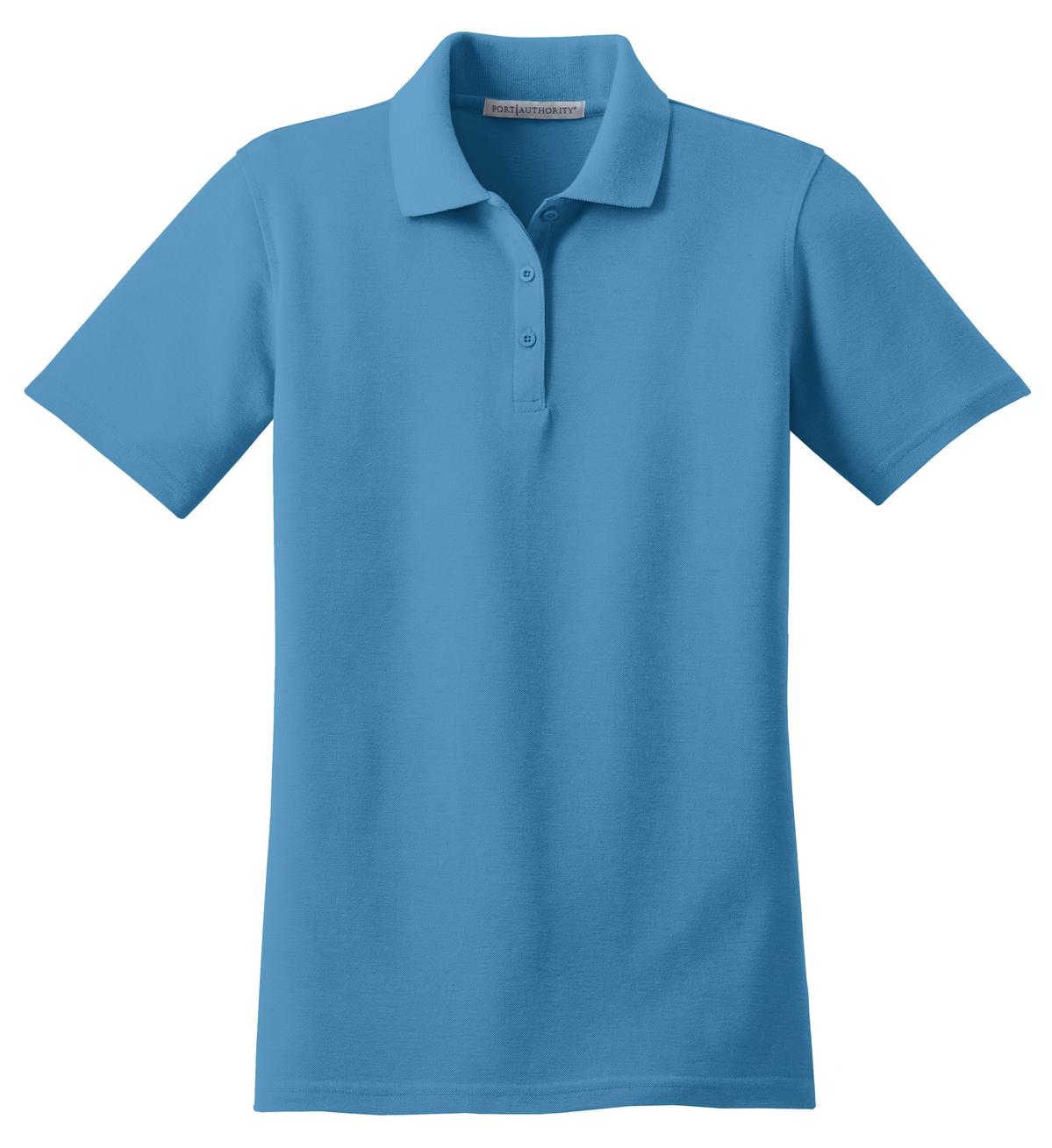 Front View of Celadon Blue Port Authority Women's Stain-Resistant Polo. L510