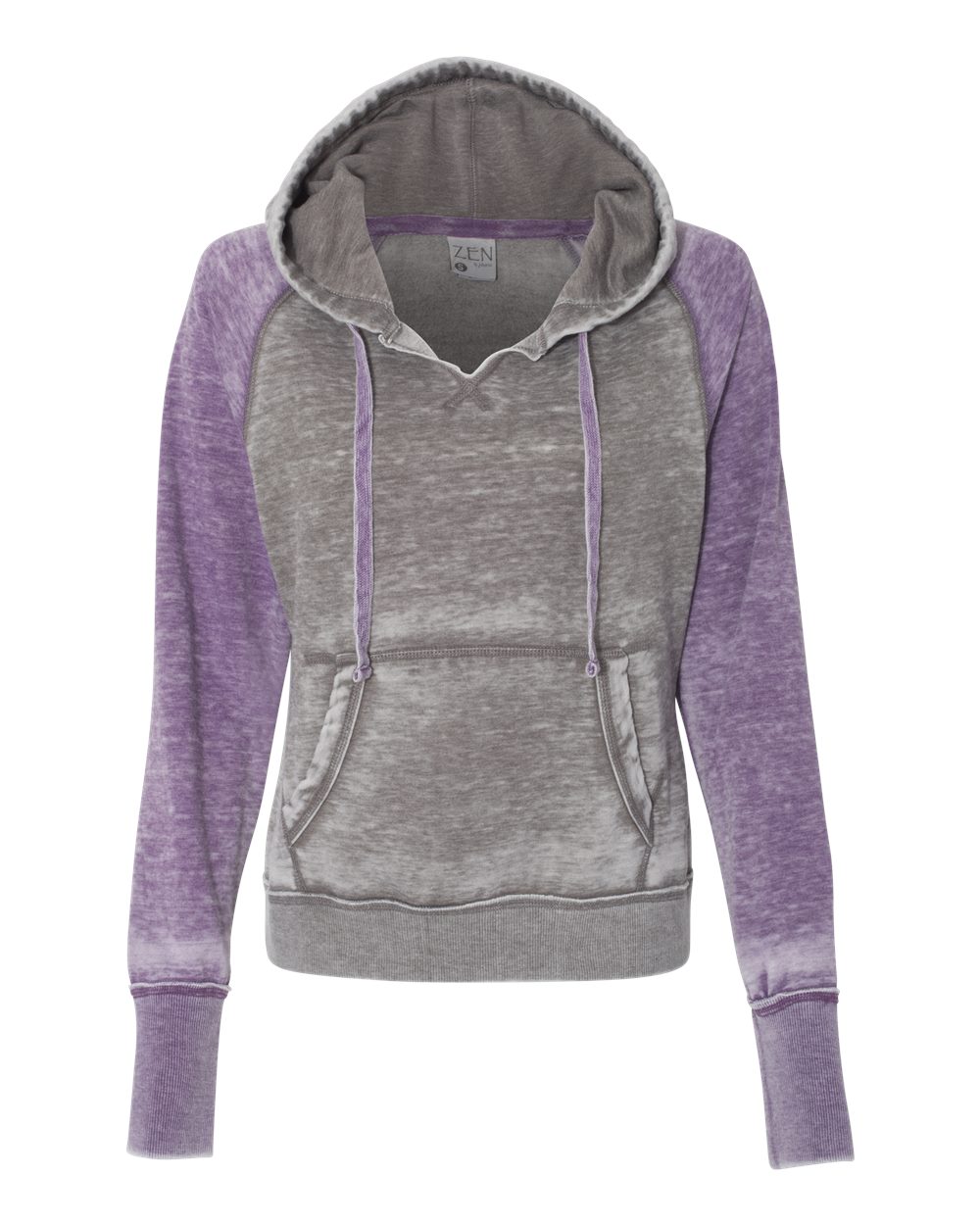 Front View of Cement/ Very Berry Women's Zen Fleece Raglan Hooded Sweatshirt - 8926