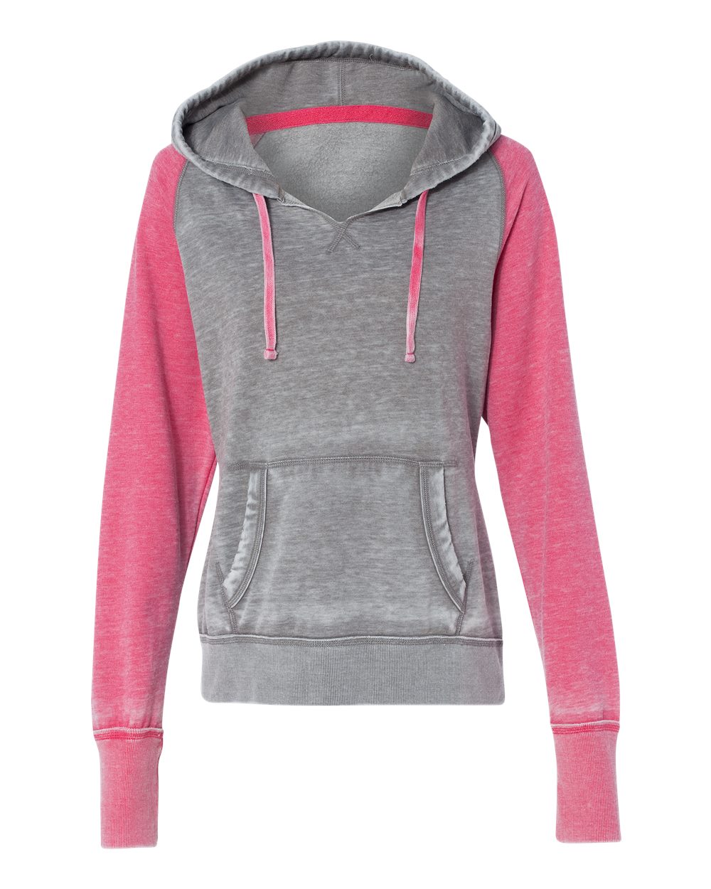 Front View of Cement/ Wildberry Women's Zen Fleece Raglan Hooded Sweatshirt - 8926