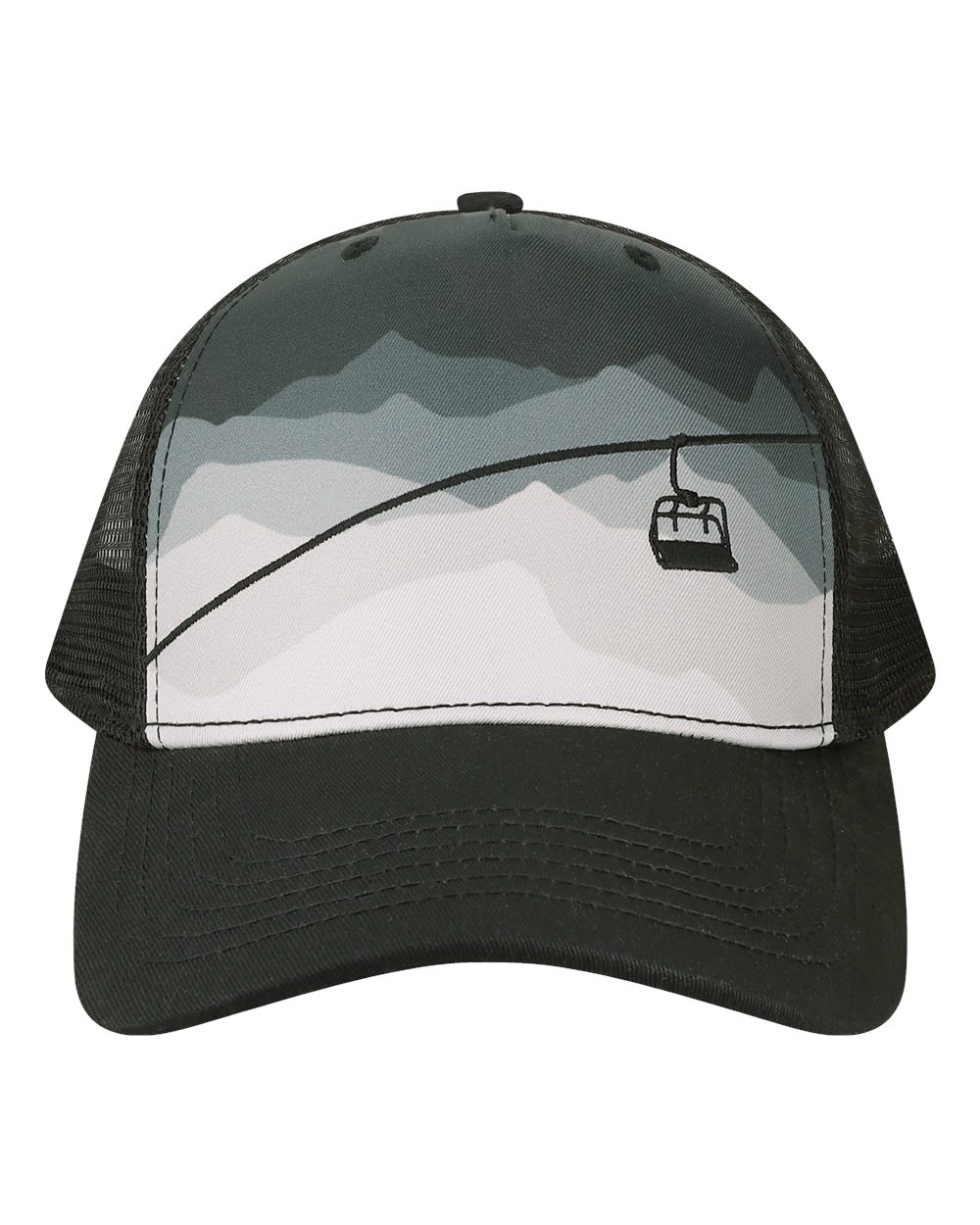 Front View of Chairlift/ Black Trucker Cap - 5PTKR