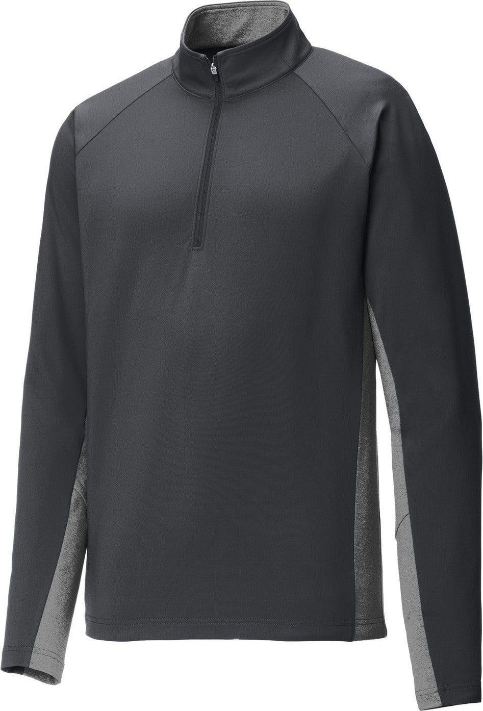 Front View of Char Gy/Ch GyH Sport-Tek Sport-Wick Stretch Contrast 1/4-Zip Pullover. ST854